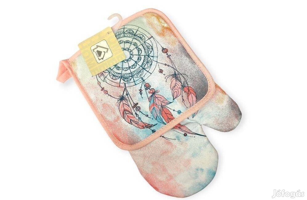 Sütőkesztyű edényfogóval talizmán mintával, lazac színben