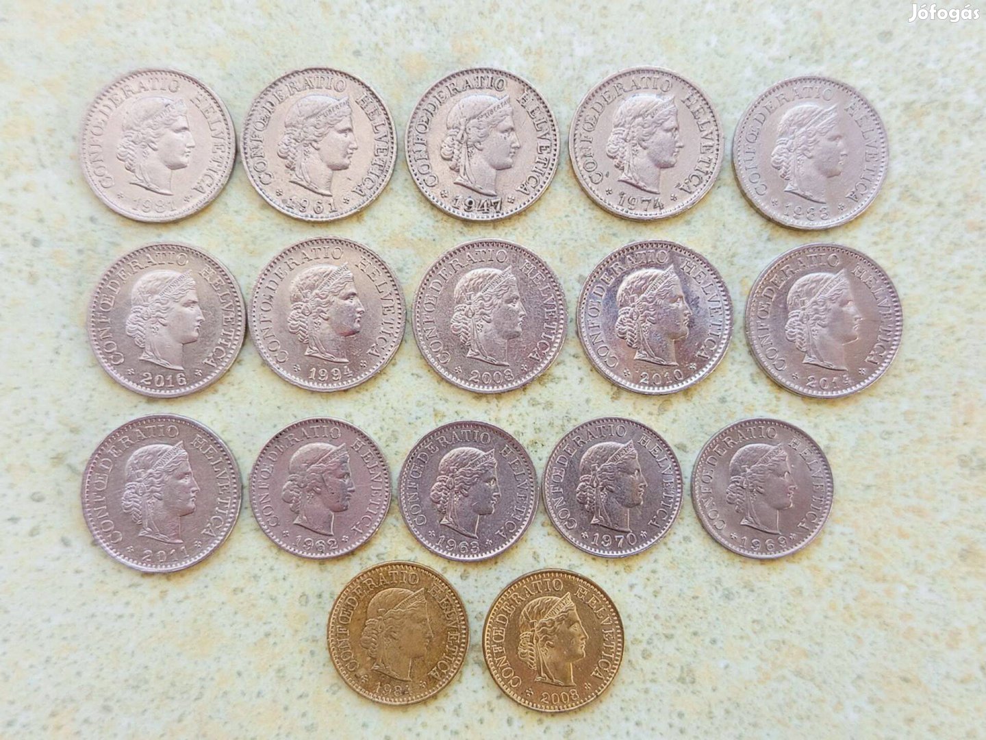Svájc 17 db Különböző Érme 5 10 Rappen 1947-2016