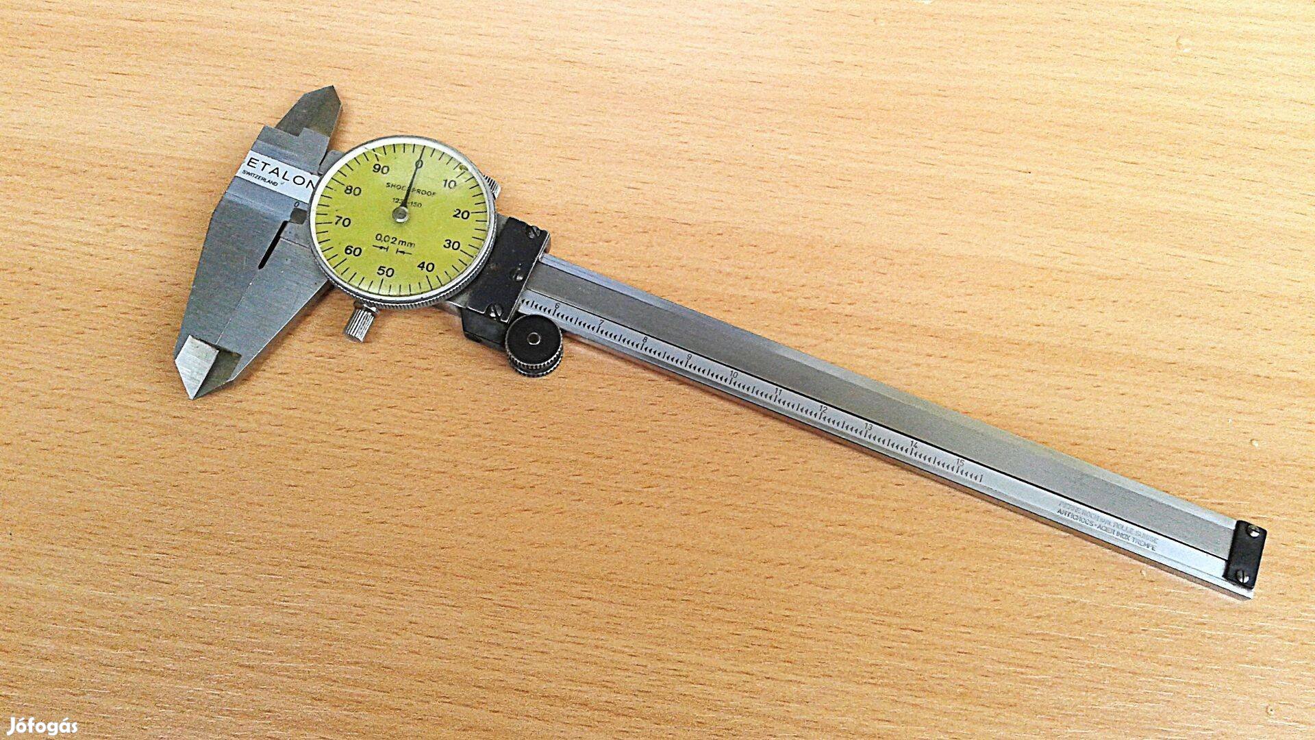 Svájci Etalon márkájú mérőórás tolómérő, 150 mm, 0,02 mm skálaosztás