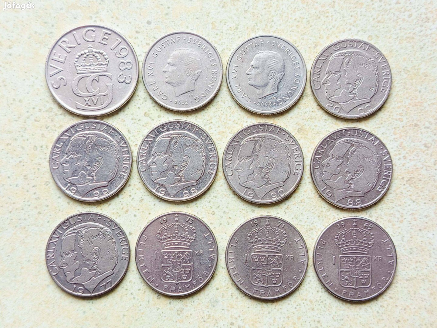 Svédország 12 db Különböző Érme 1 5 Korona 1969-2008