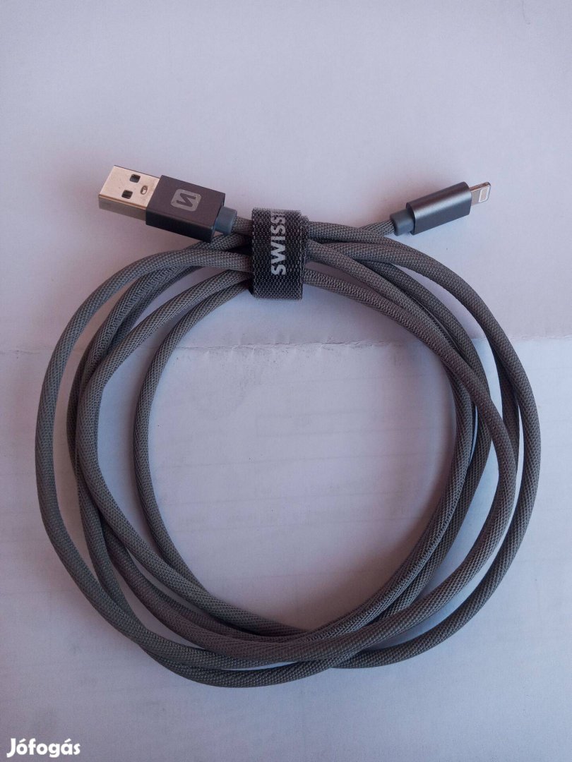 Swissten Adatkábel textil bevonattal, USB/USB-C, 2 m, Szürke