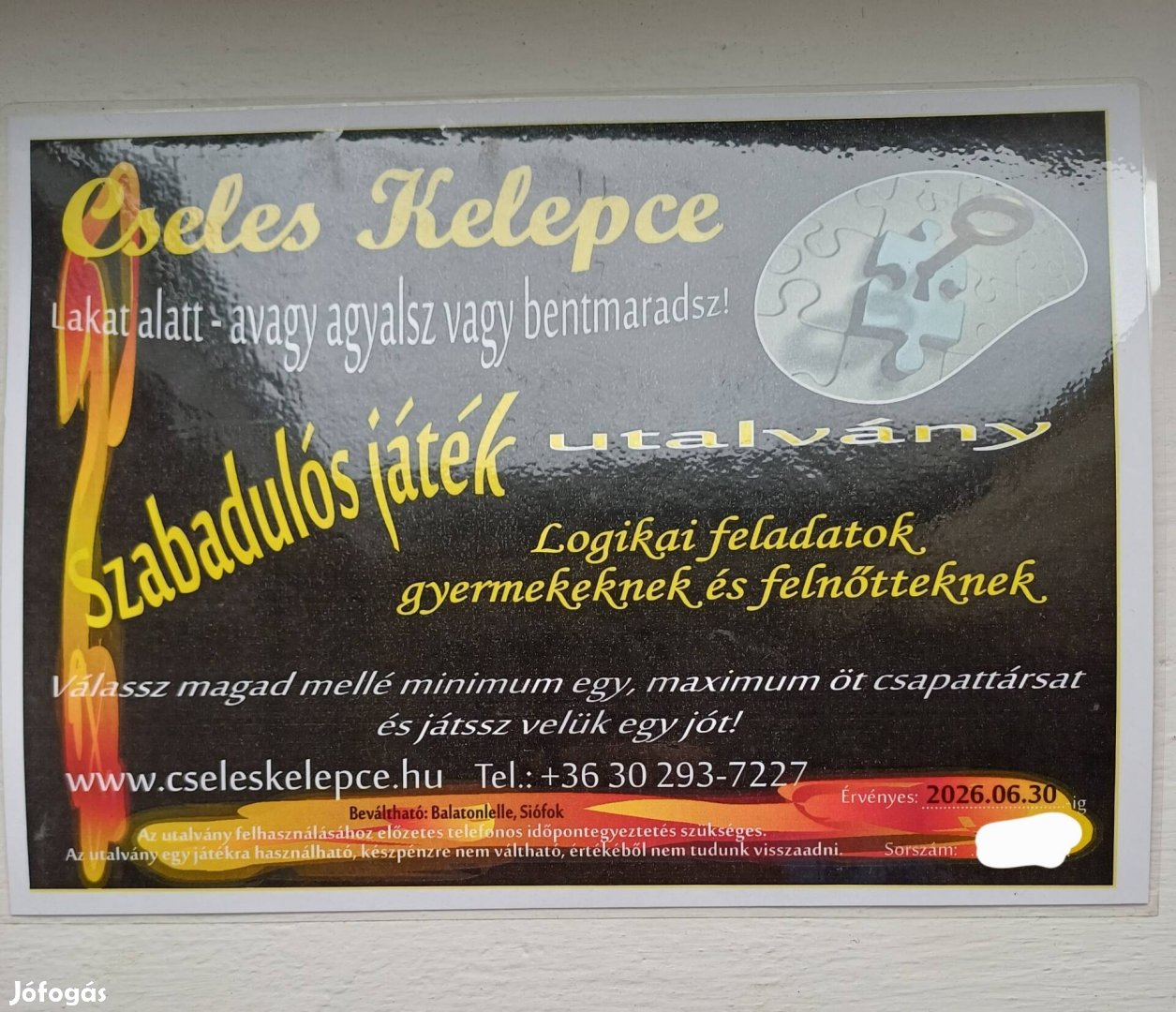 Szabaduló szoba és társasozó kukckó utalvány eladó!