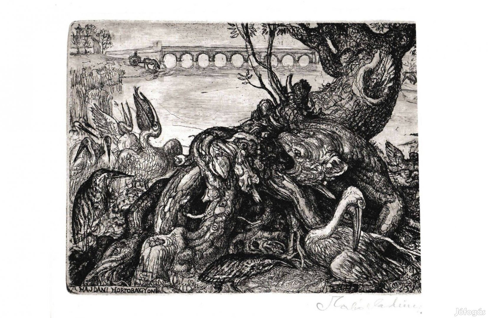 Szabó Vladimir A hajdani Hortobágyon rézkarc, 17x13 cm