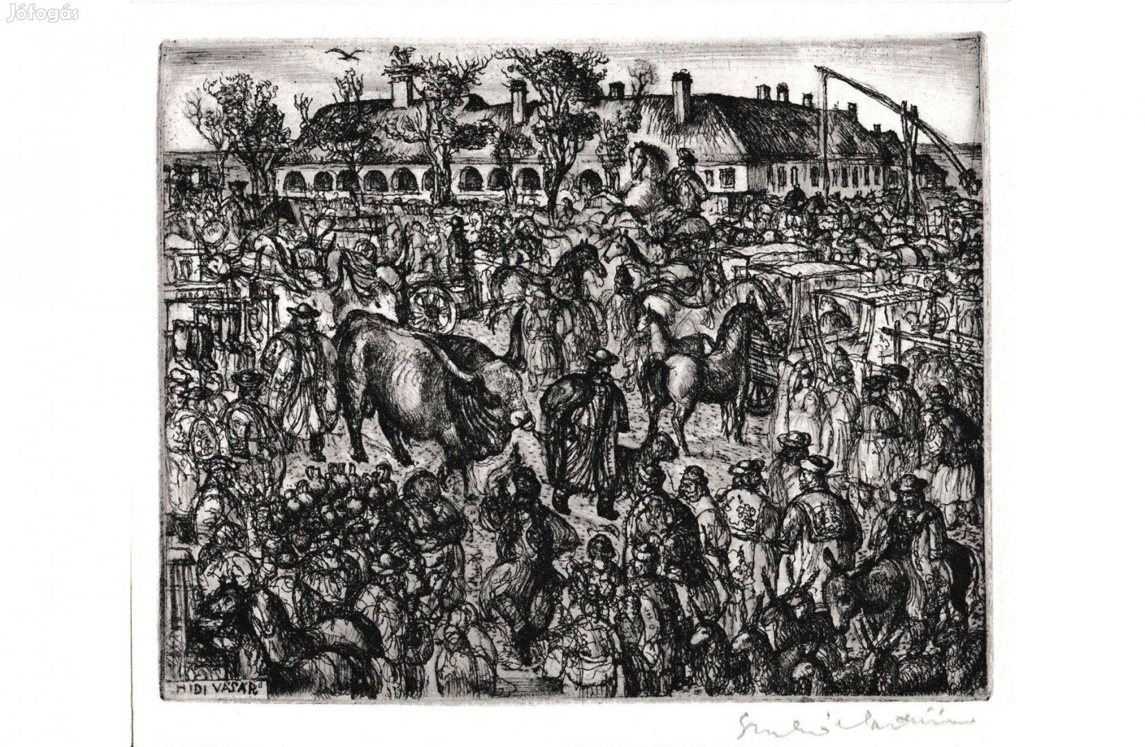 Szabó Vladimir Hidi vásár rézkarc, 17 x 13 cm.