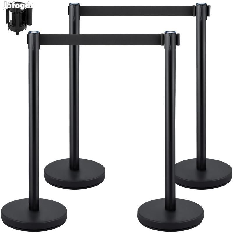 Szalagos kordonoszlop  4db fekete 90 cm