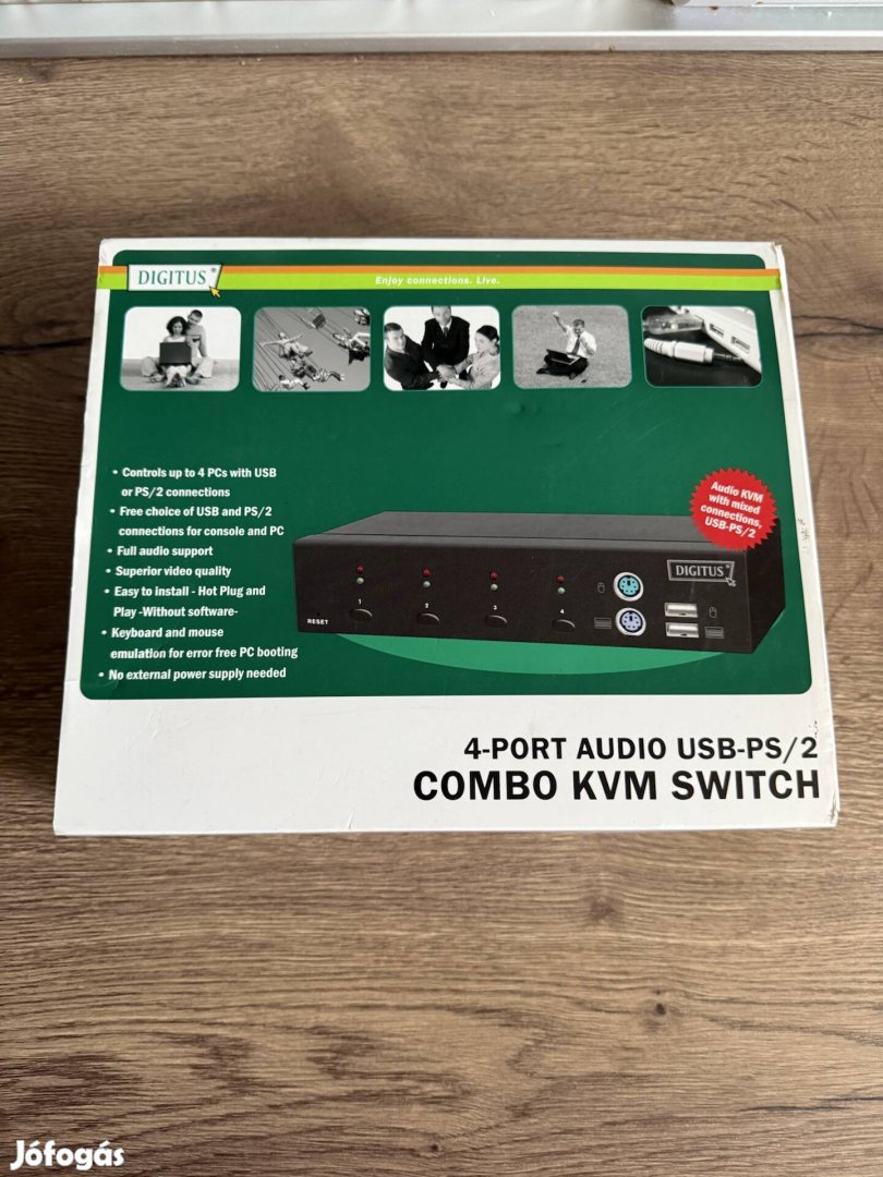Számítógép 4 Portos Audio USB-PS/2 Kombo KVM Kapcsoló