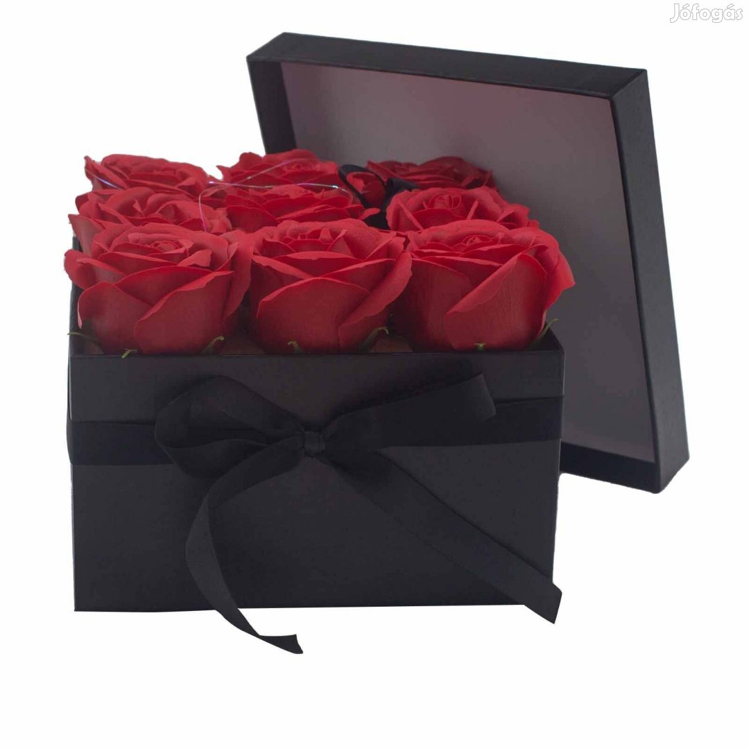 Szappanvirágok Ajándékcsomagolásban - 9 darabos Piros Rózsa Box