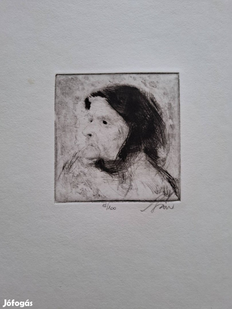 Szász Endre idős nő portré megható, részletgazdag limitált