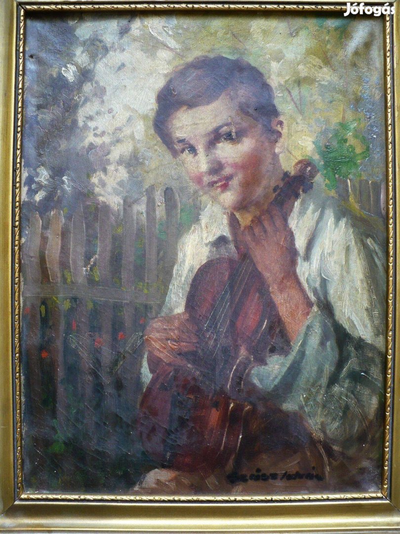 Szász István: Hegedűs fiú (30x40 cm-es festmény)