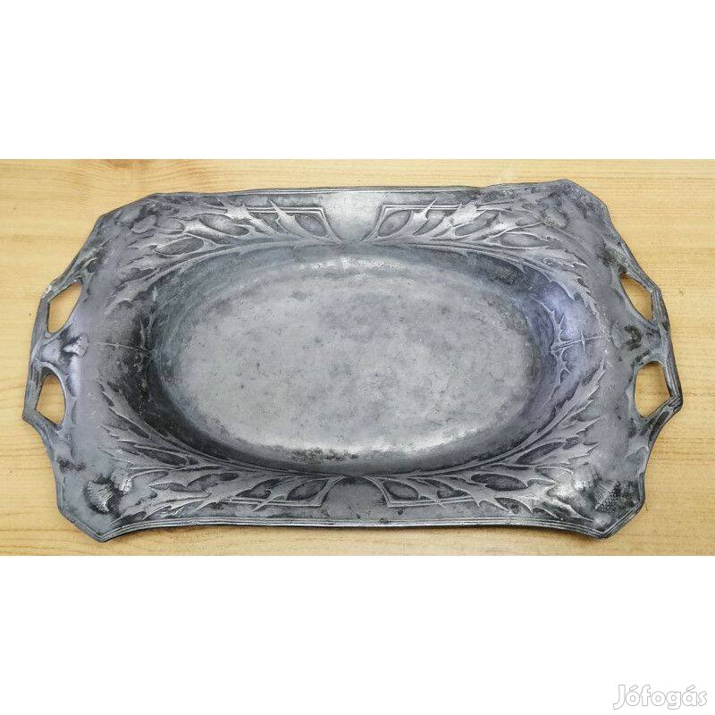 Szecessziós stílusú ón süteményes tálca. Retro ritkaság