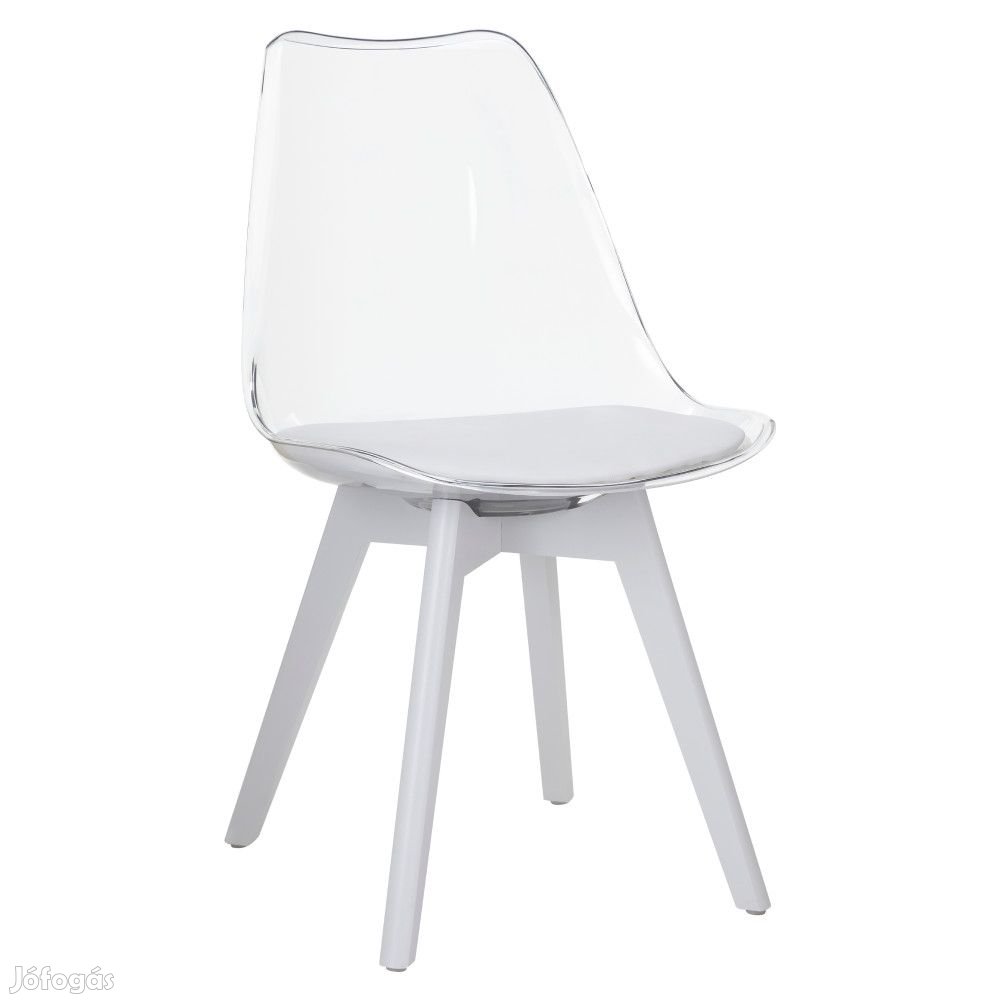 Szék, átlátszó fehér, akrilekobőrfehér, BALI 3 NEW