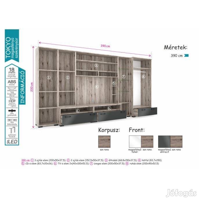 Szekrénysor Tokyo 390cm 