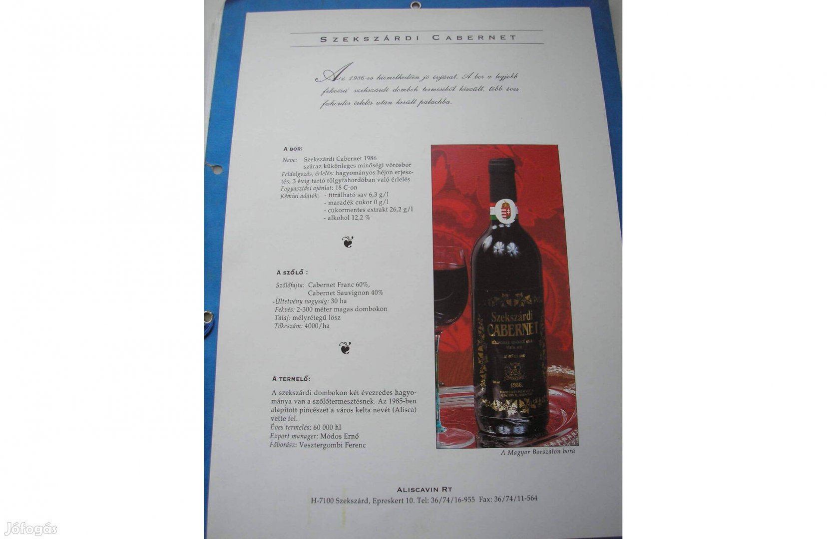 Szekszárdi Cabernet és Merlot borlap 1990-ből , 1-1 lap , retro