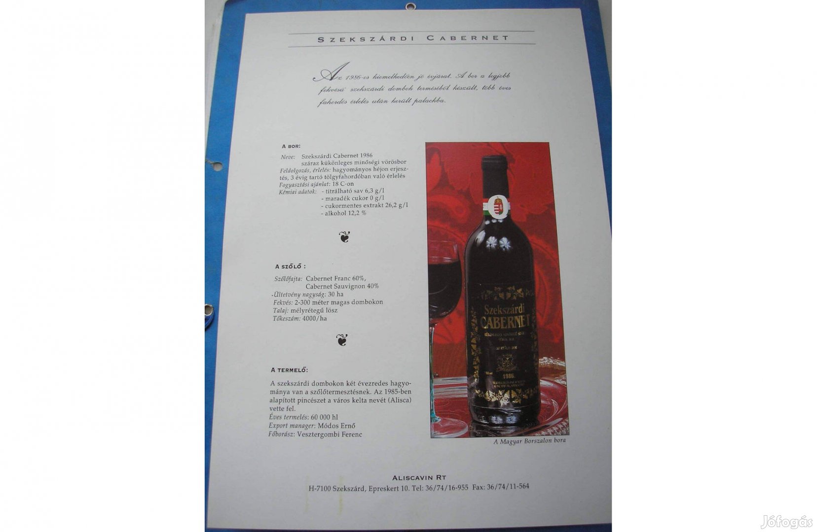 Szekszárdi Cabernet és Merlot borlap 1990-ből , 1-1 lap , retro