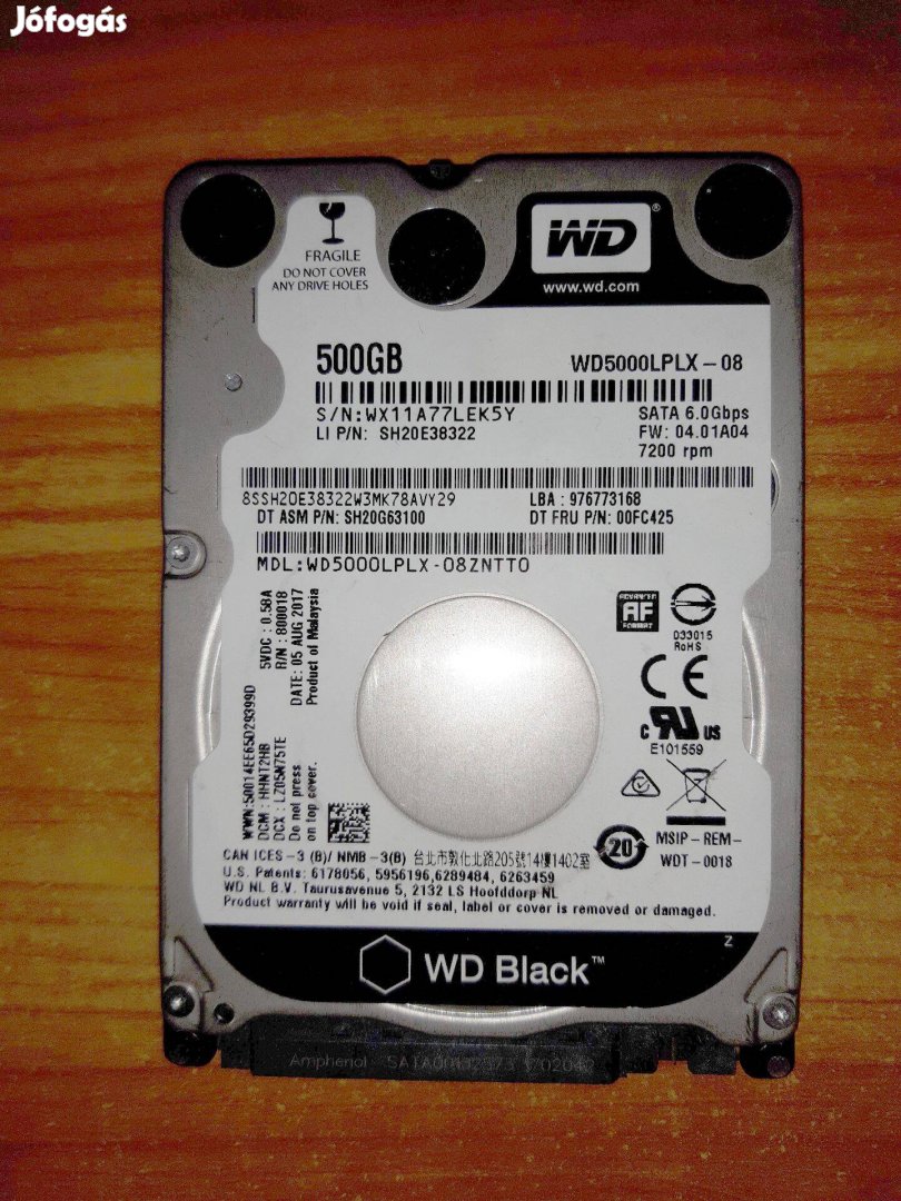 Szektorhibás WD Black 2.5" 500GB WD5000Lplx HDD merevlemez