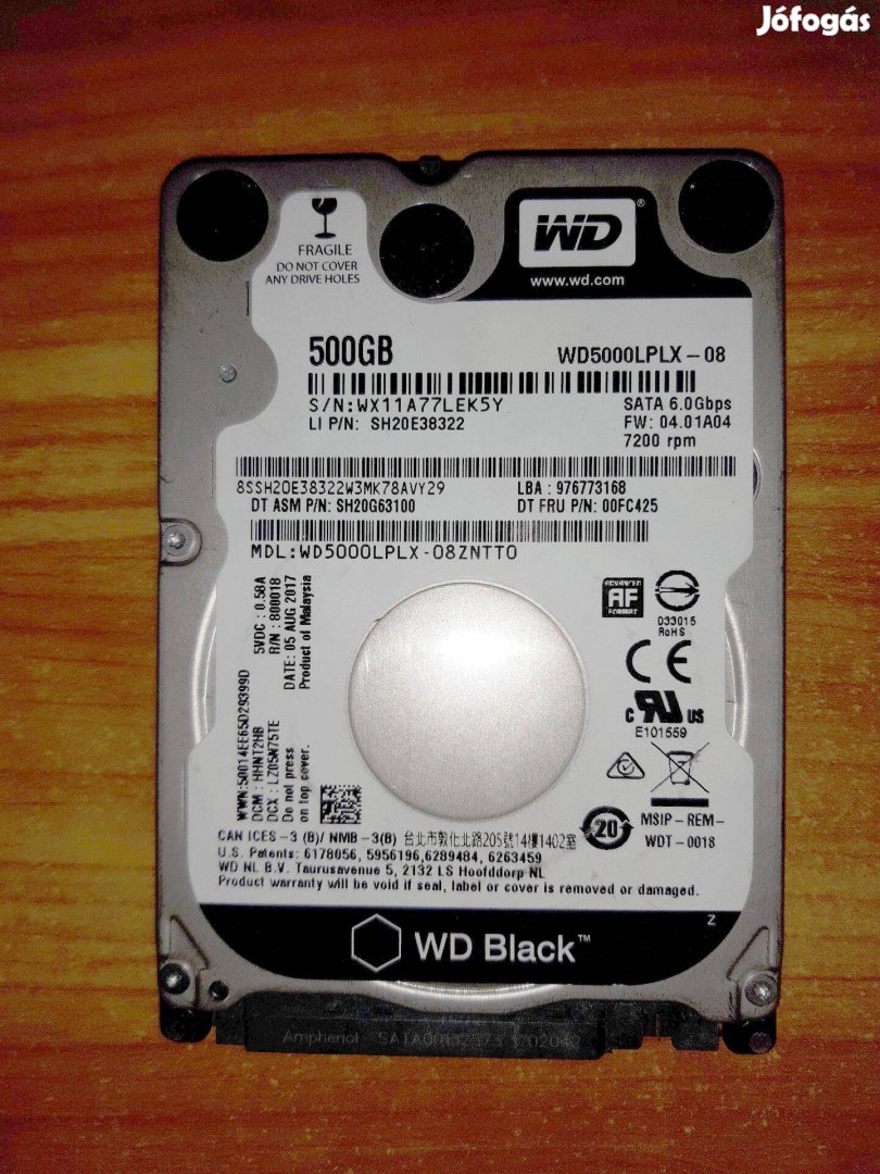 Szektorhibás WD Black 2.5" 500GB WD5000Lplx HDD merevlemez