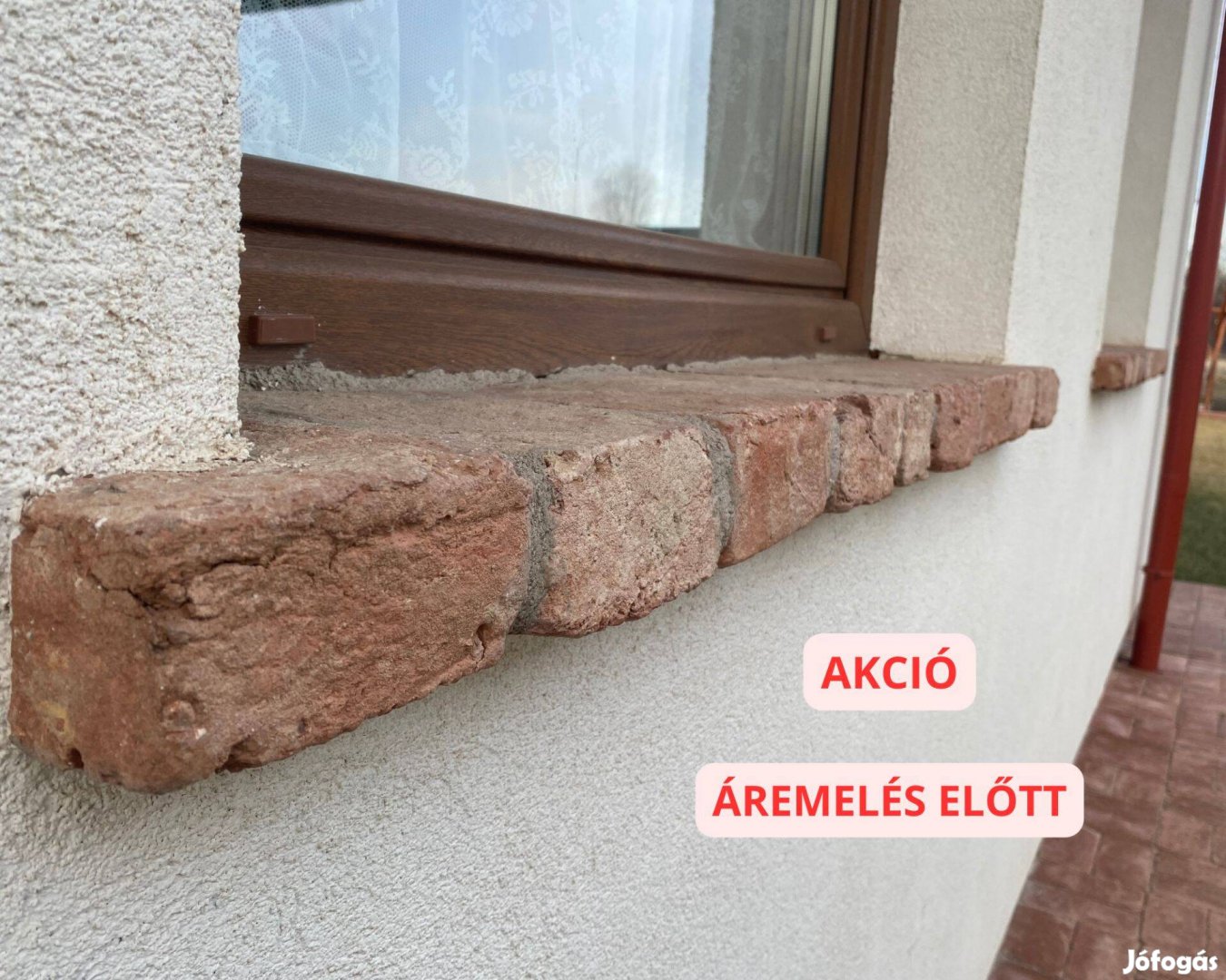 Szeletelt, vágott tégla falburkolat fektetett párkány Elem Nyári Akció
