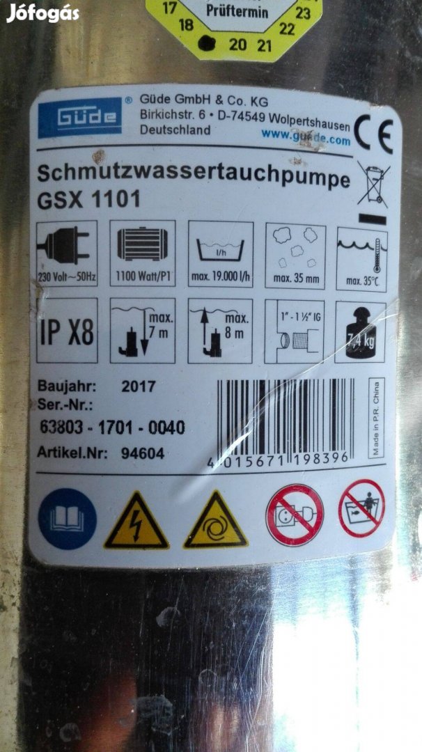 Szennyvíz szivattyú magas vízhozammal, erős 1100W motorral,