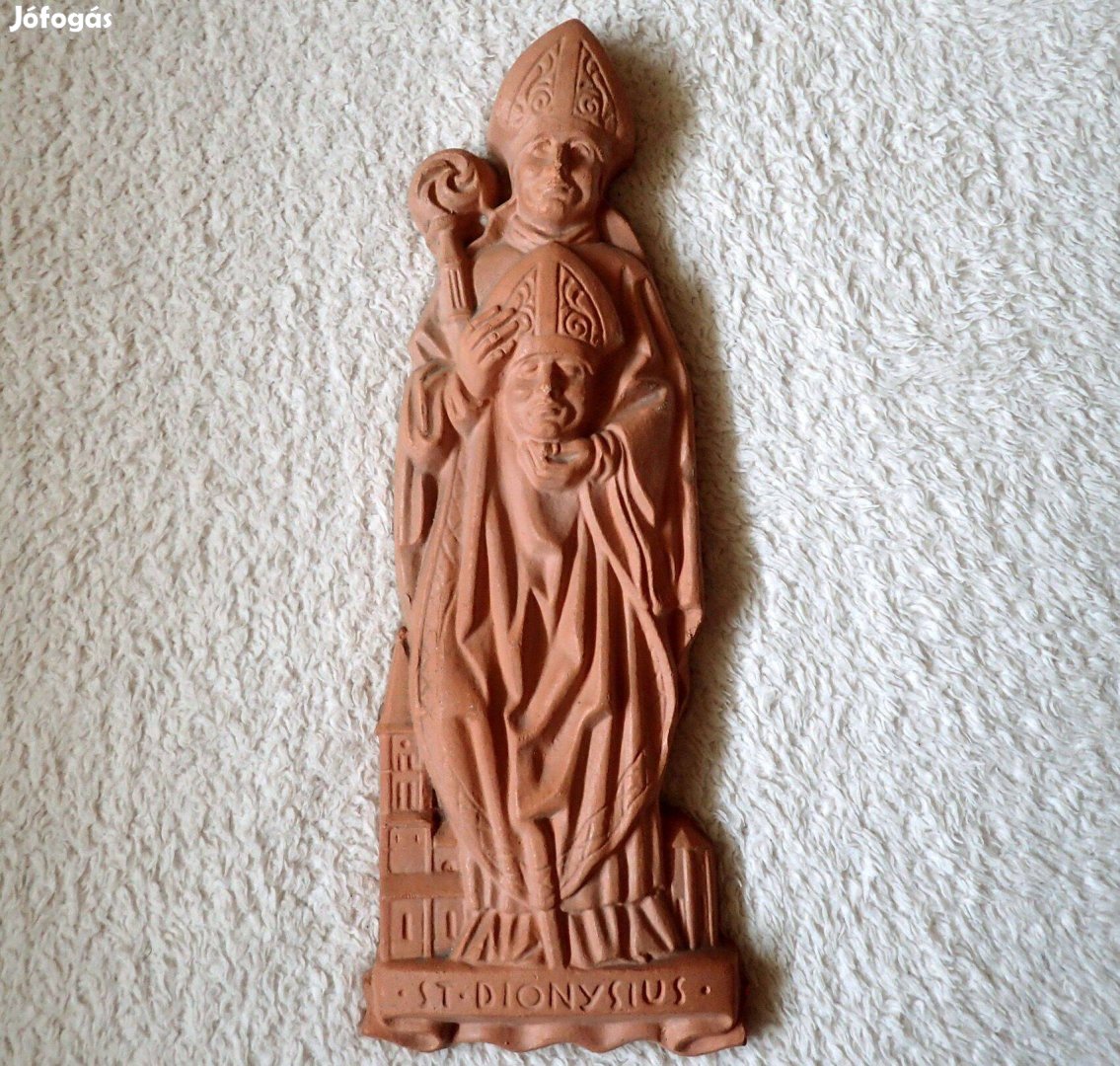Szent Dénes jelzett pecsétes kerámia terrakotta falidísz figura szobor