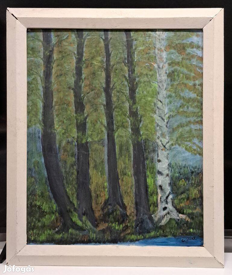 Szentendrei festő : Fák. Olaj,farost. Eredeti keretével