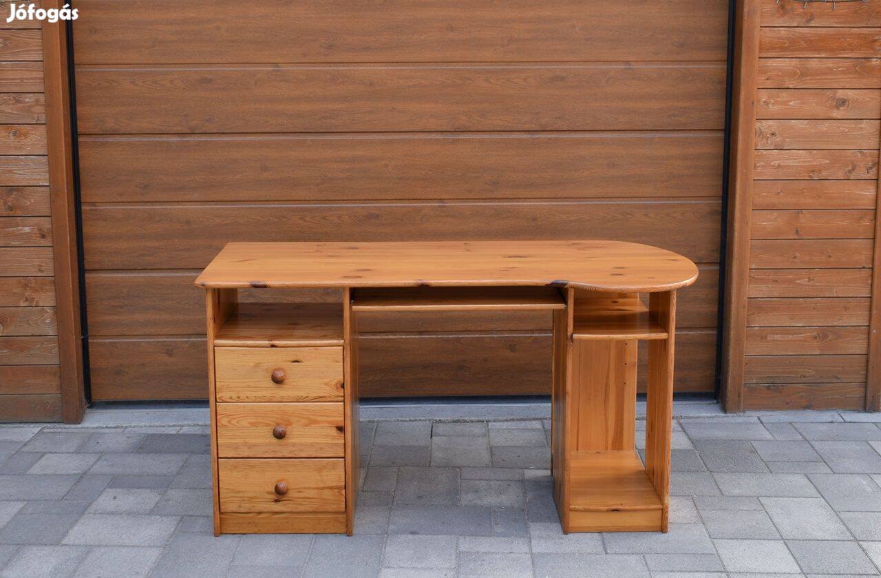 Szép állapotú tömör fenyő íróasztal karcmentes asztallappal