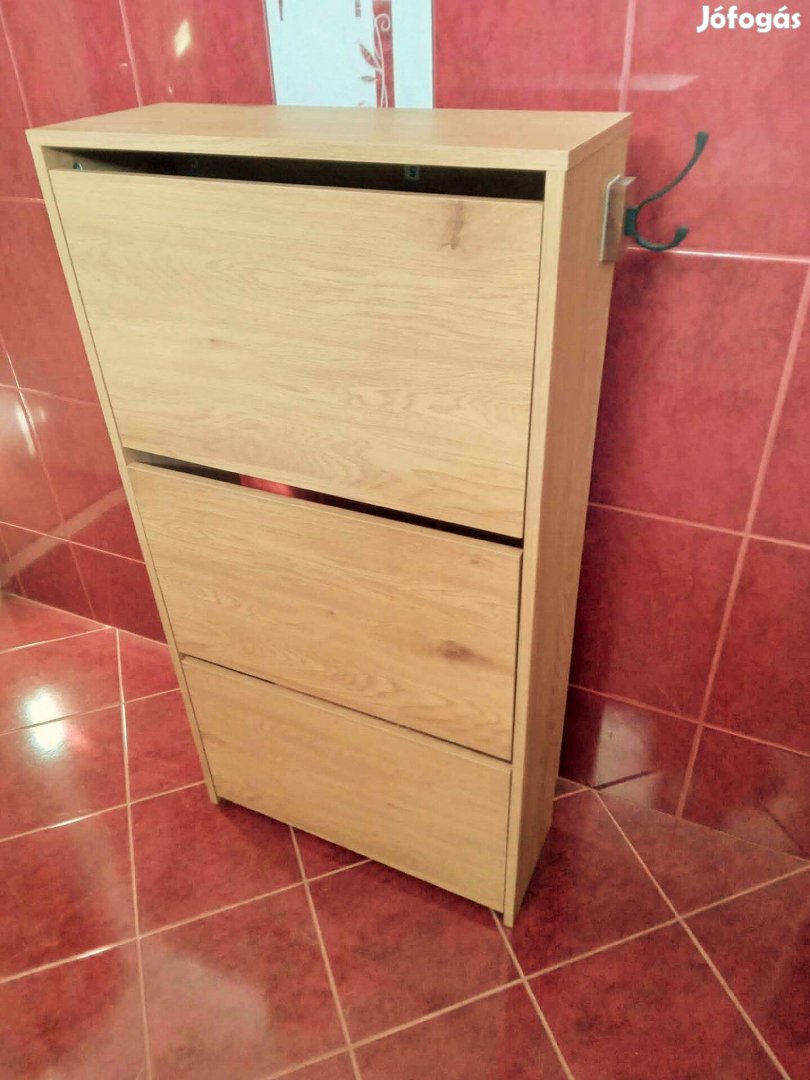 Szép cipősszekrény, állítható 3 szintes cipőtartó, tölgyfa