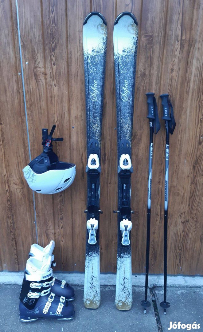 Szép női síszett. 160-as léc, sícipő, síbot, sisak!