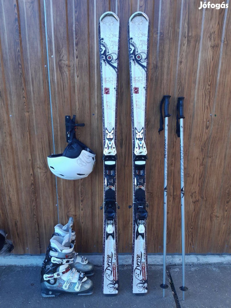 Szép női síszett. 162-es Nordica léc. Sícipő, síbot, sisak!