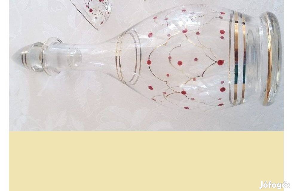 Szép régi parádi kézzel festett üveg boros butella, kínáló palack