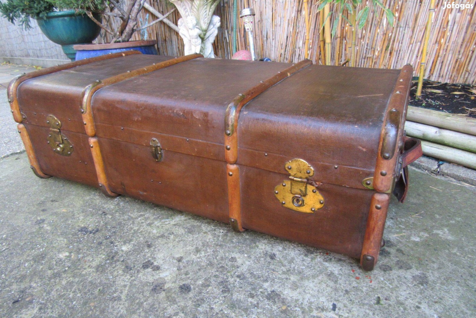 Szép régi utazó bőrönd - hajó koffer - 35 cm magas