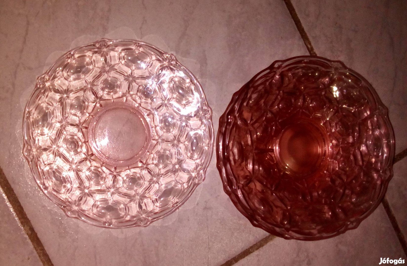 Szép rózsaszín üveg tányér domború minta 17, 5 cm, 5 db - Új