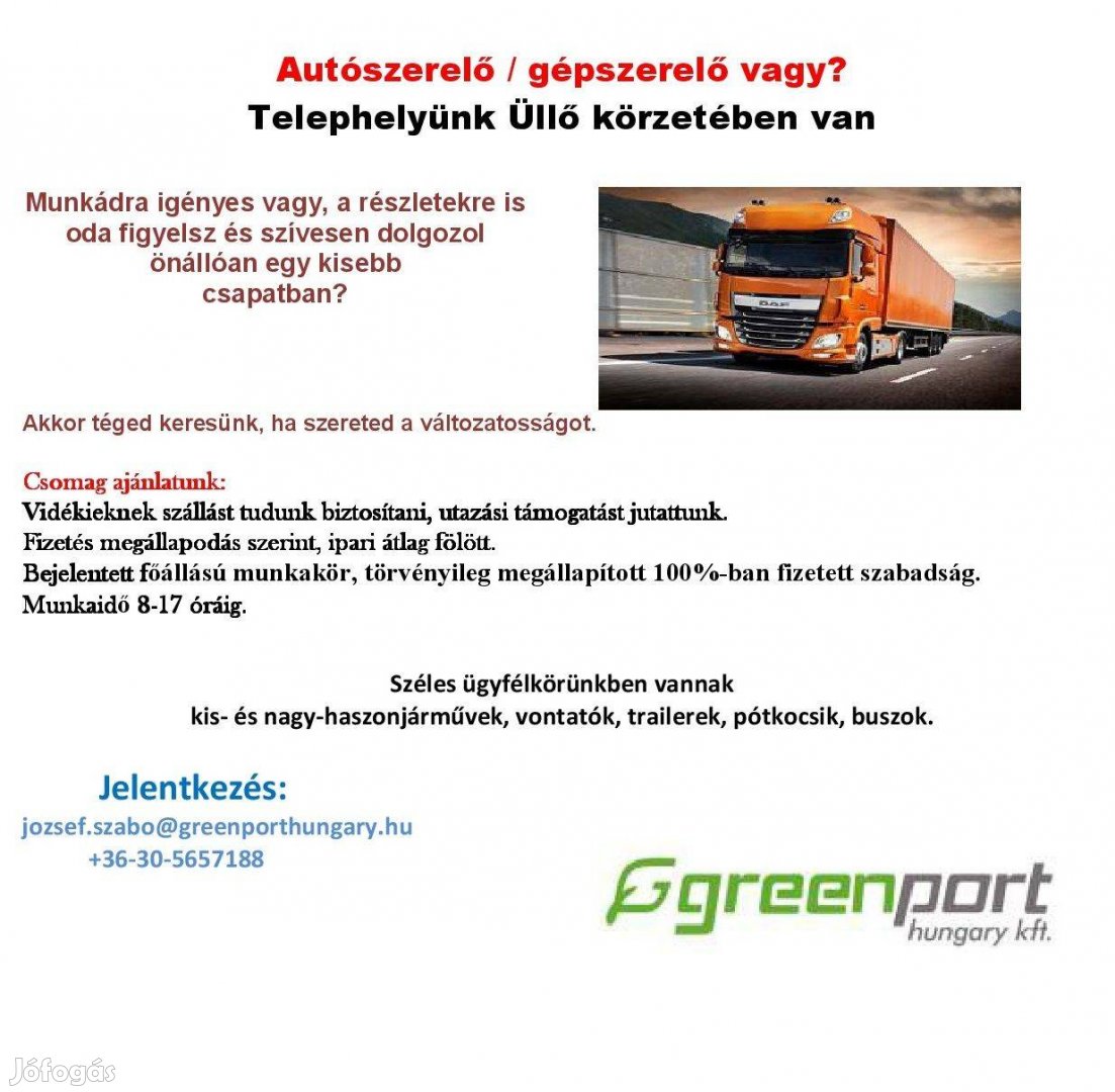 Szerelősegéd / műhelysegéd