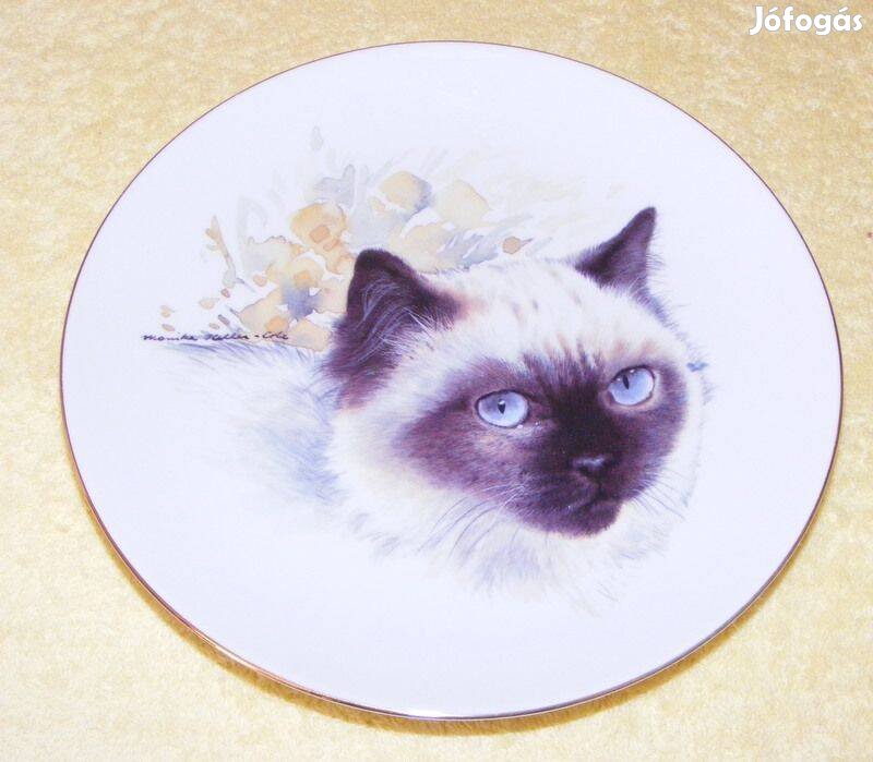Sziámi cicás porcelán falitányér
