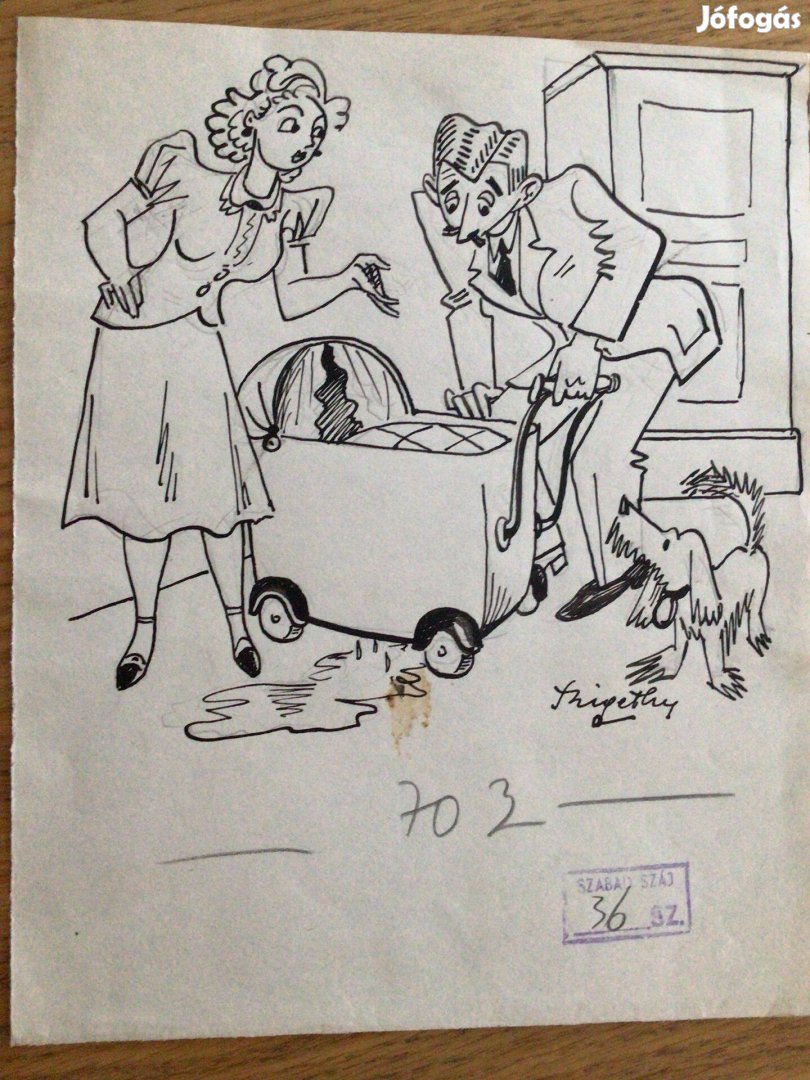 Szigethy István eredeti karikatúra rajza a Szabad Száj c. lapnak "Fiat