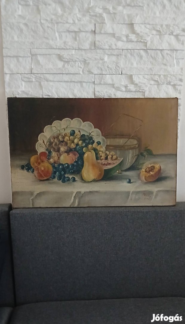 Szignózott, régi olajvászon festmény, régiség