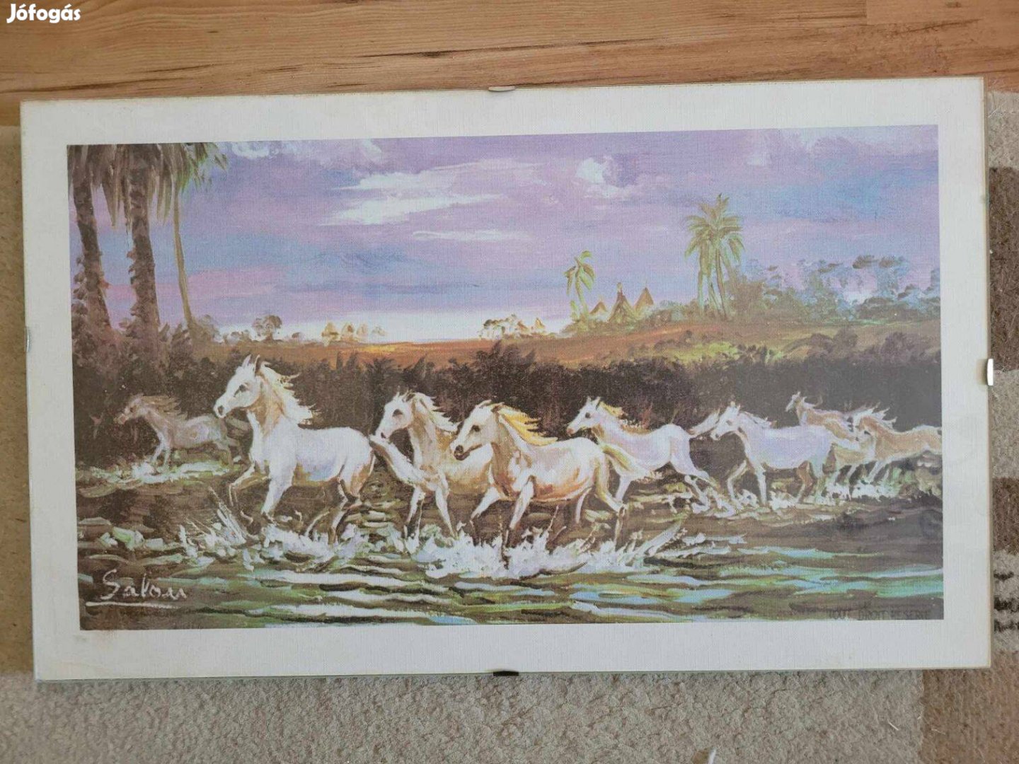 Szignózott festményről repro kép -Vágtató lovak