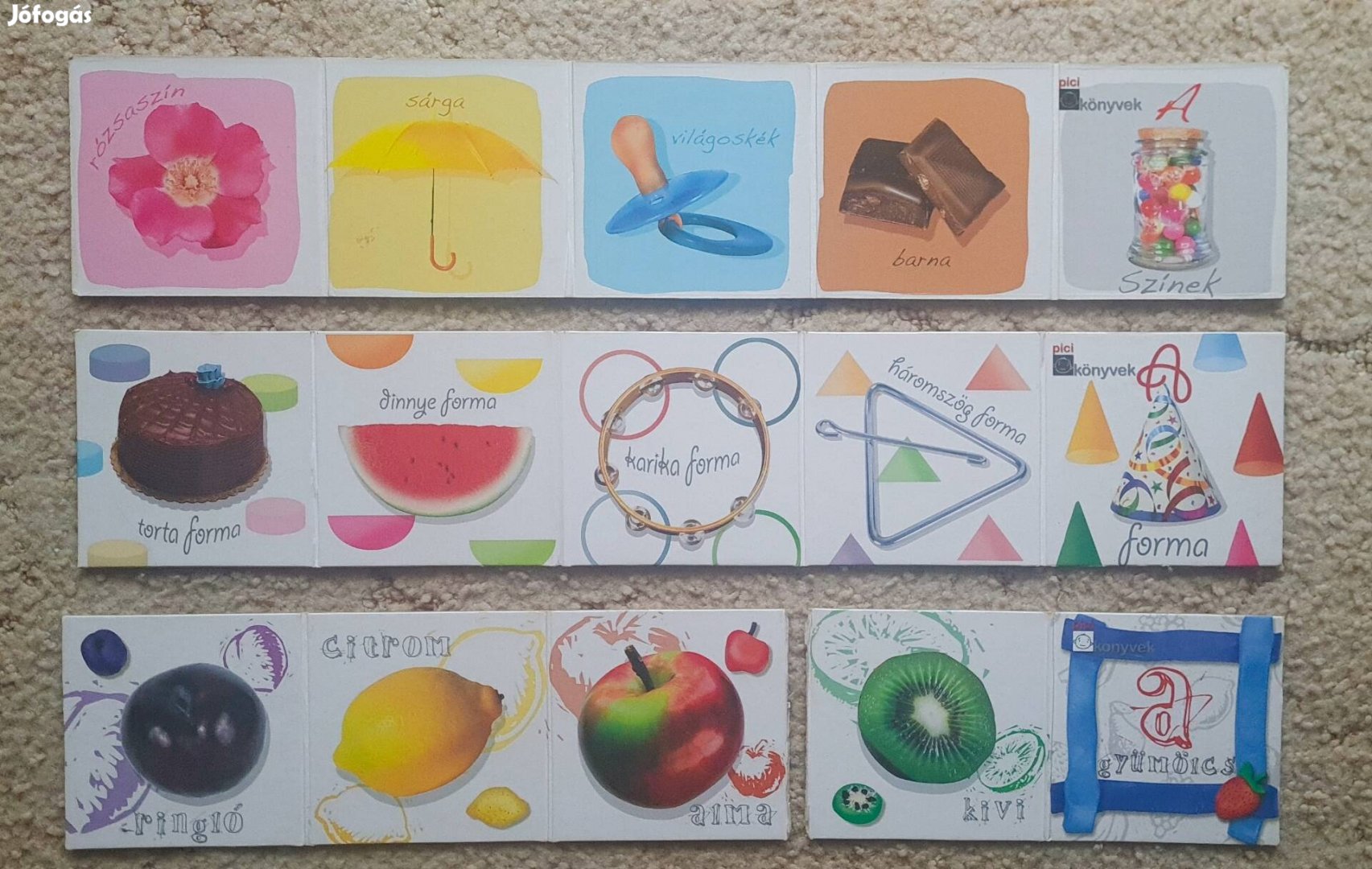 Színek, formák, gyümölcsök leporello kis méretű könyv csomag 