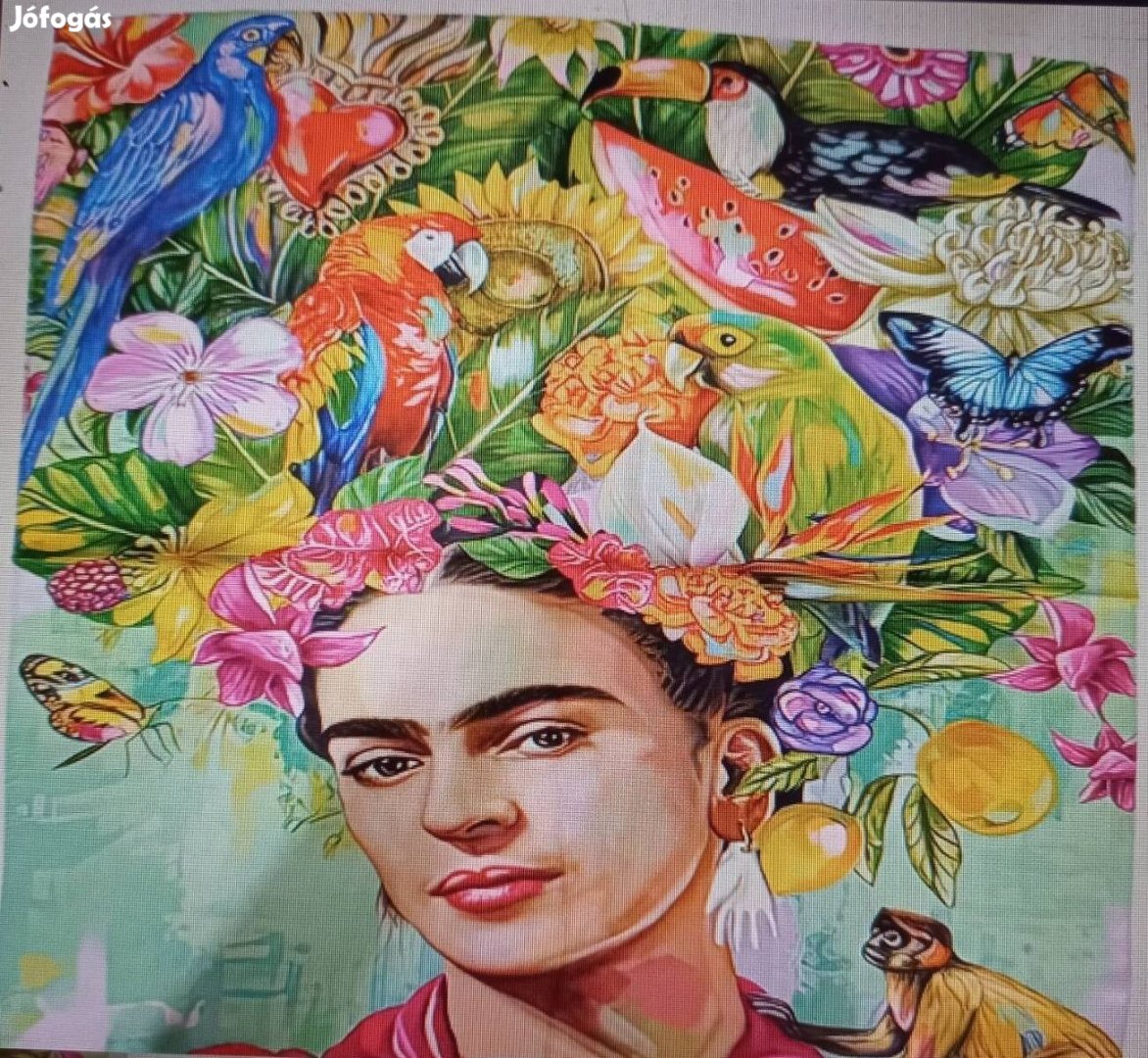 Színes madaras festmenyes sál kendő- Frida Kahlo- Új