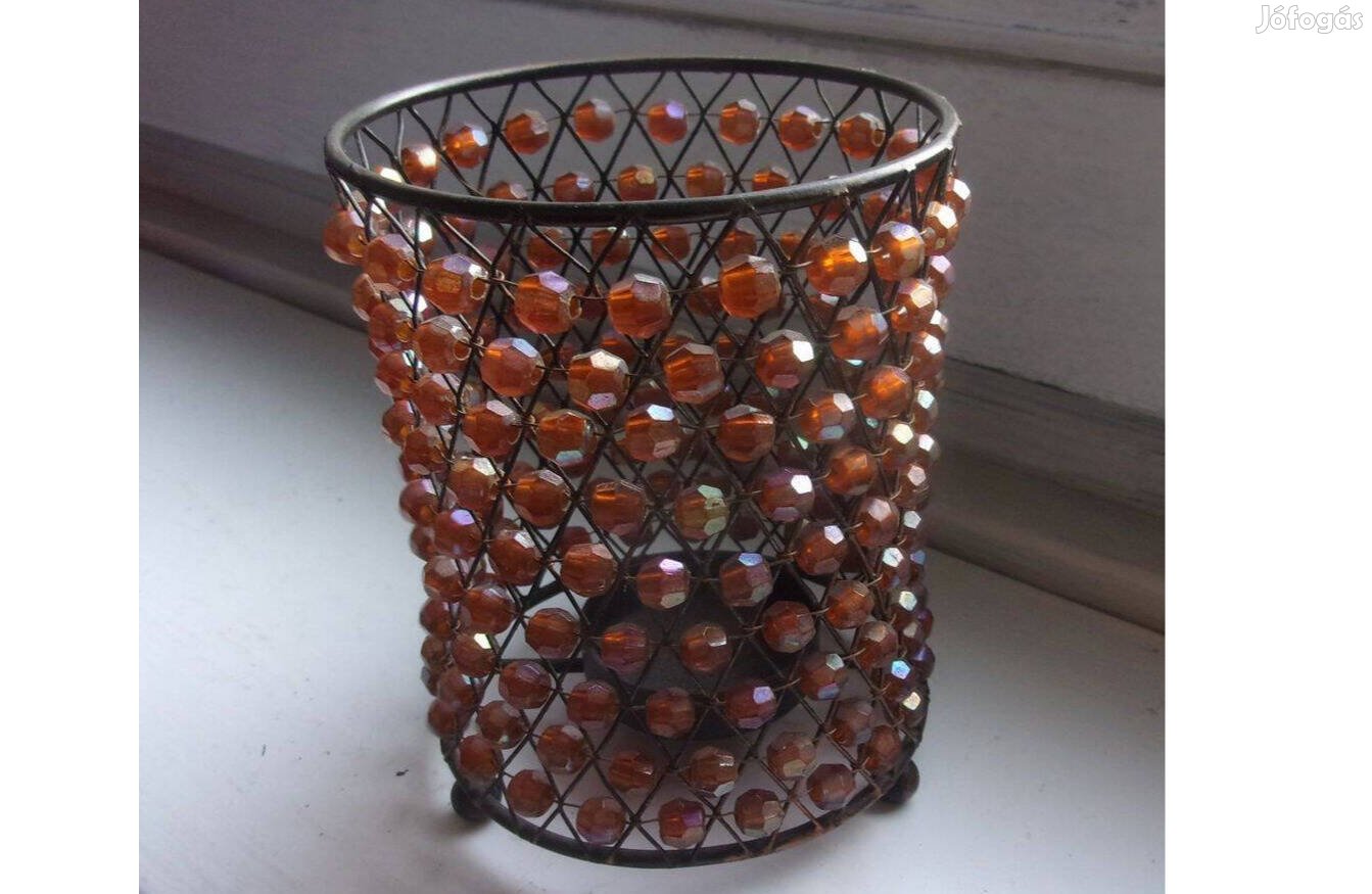Színjátszó gyöngyös gyertyatartó dekoráció mécses Újpest