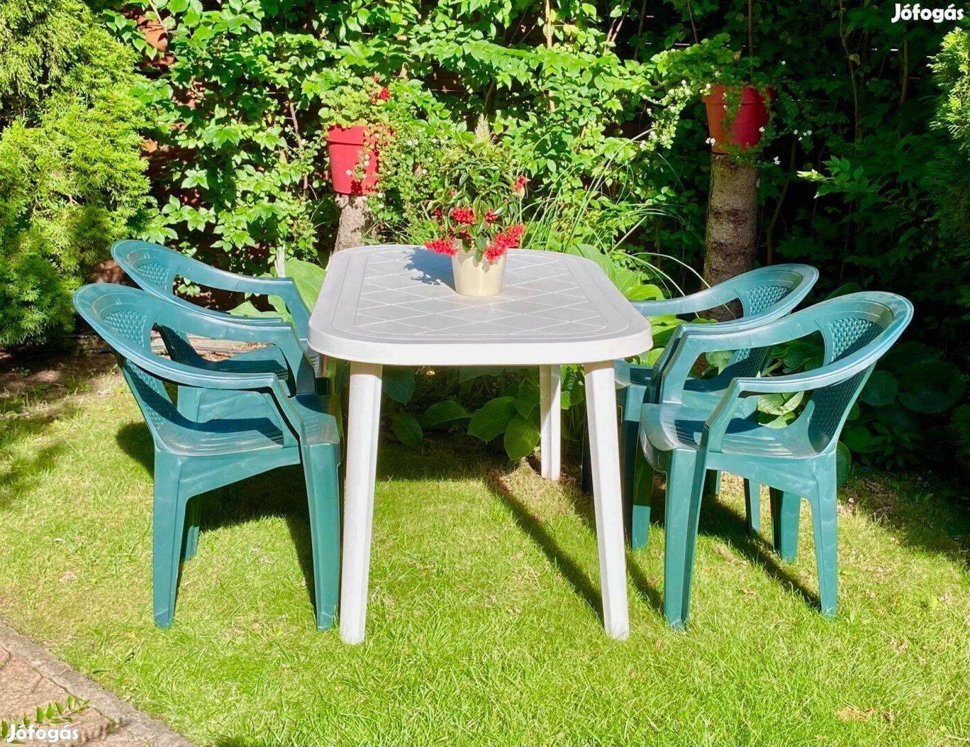 Szinte új 4 személyes kerti garnitúra (asztal + 4 szék)