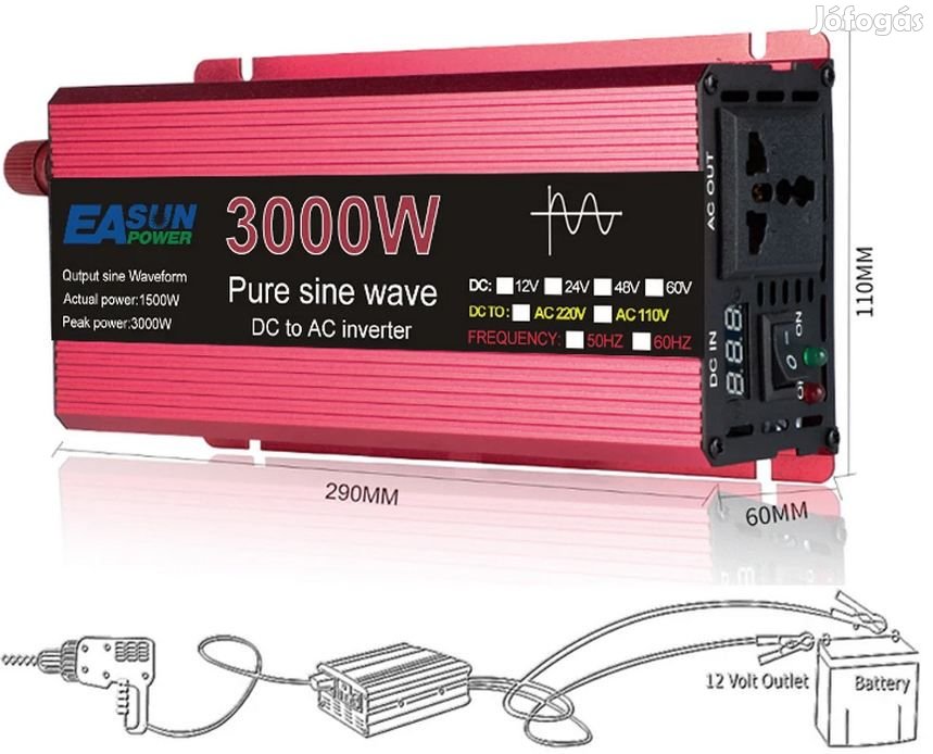 Szinuszos Ultra Fine Power Inverter 3000W 12Volt-220V (6067)