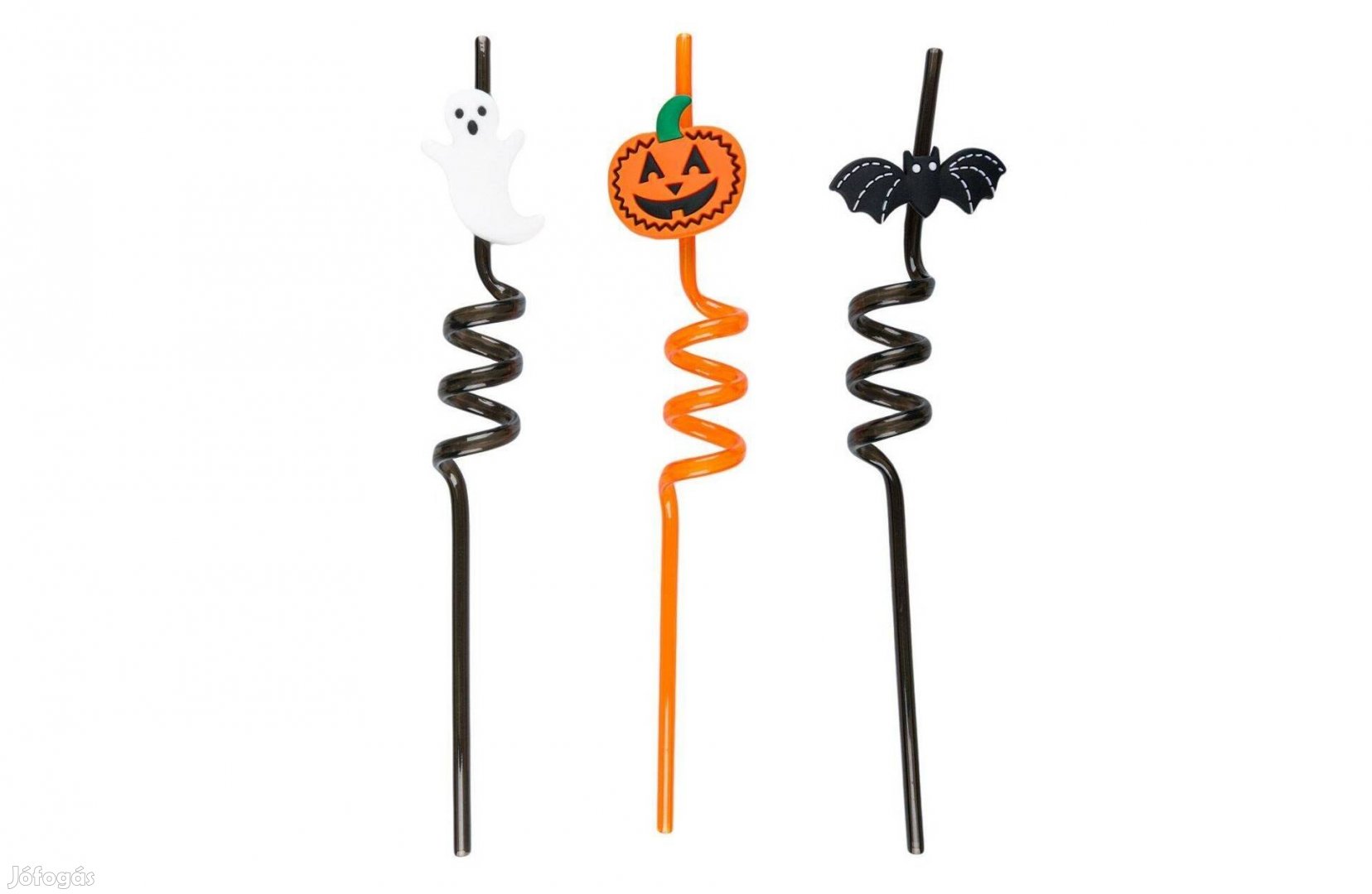 Szívószál műanyag spirál Halloween tök denevér 6x270 mm - 4 db