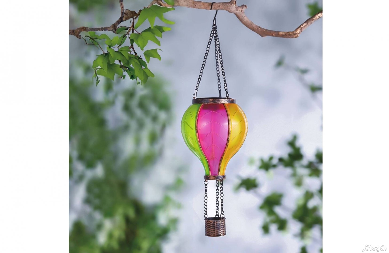 Szolár Felakasztható lámpa - hőlégballon - lángeffekt - 12 sárga LED