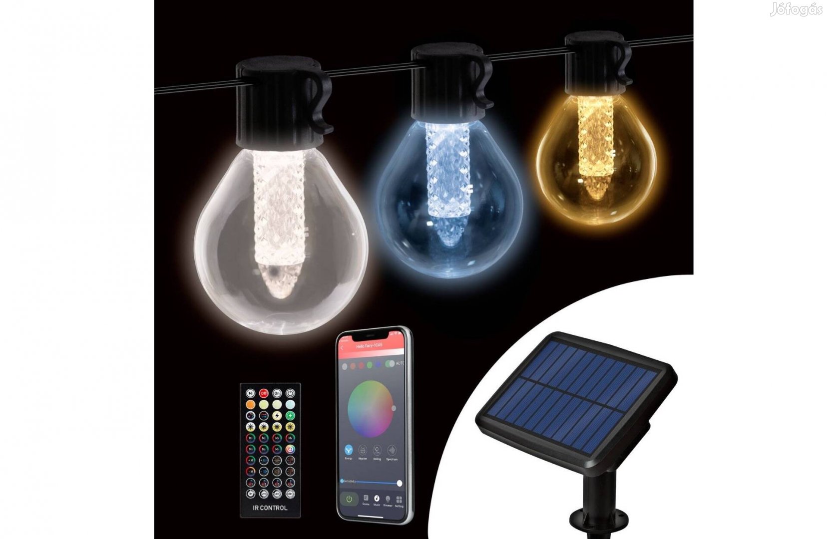 Szolár Smart fényfüzér - 15 db fehér LED - állítható