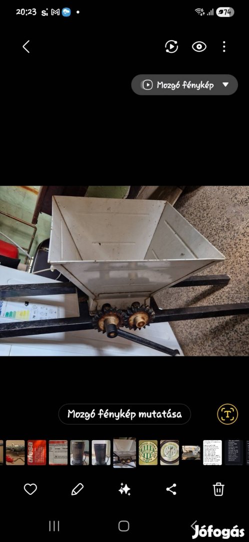 Szőlődaráló, kézi hajtásu