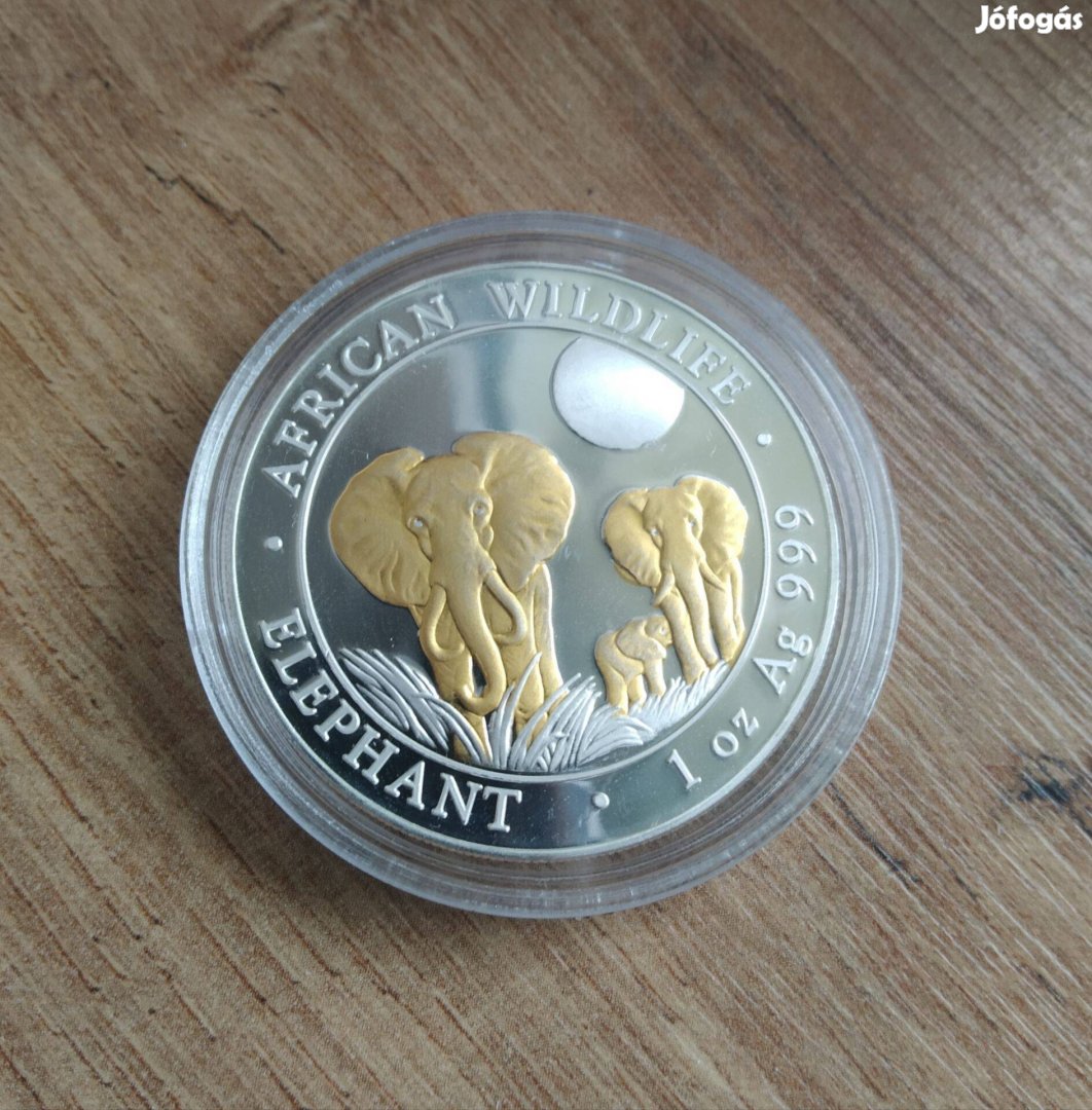 Szomália elefánt 2014, aranyozott befektetési ezüst érme