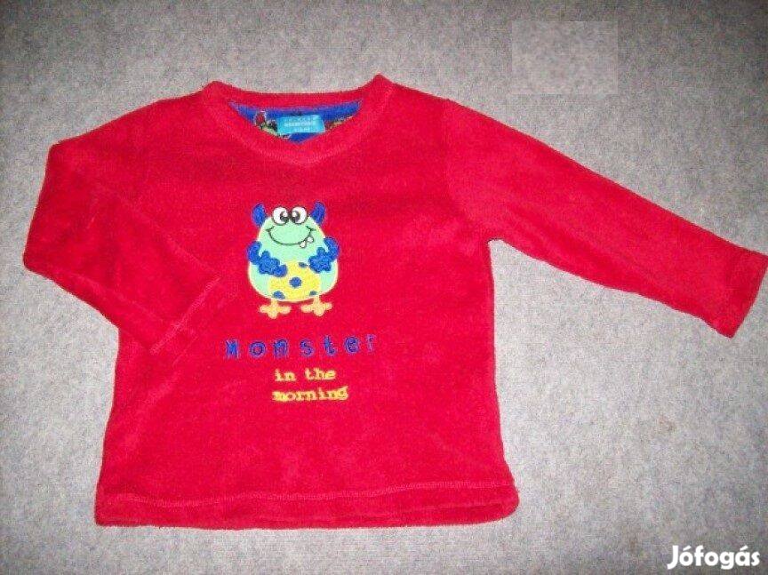 Szörny mintás piros puha polár pulóver 5-6 évesre (116)