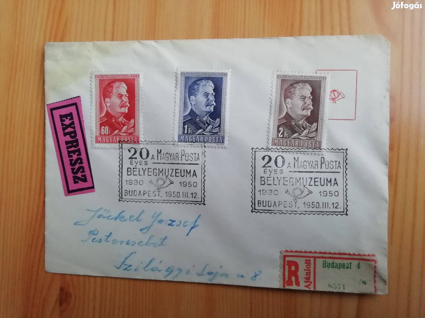 Sztálin sorral 1950-es Bélyeg Múzeum FDC futott express