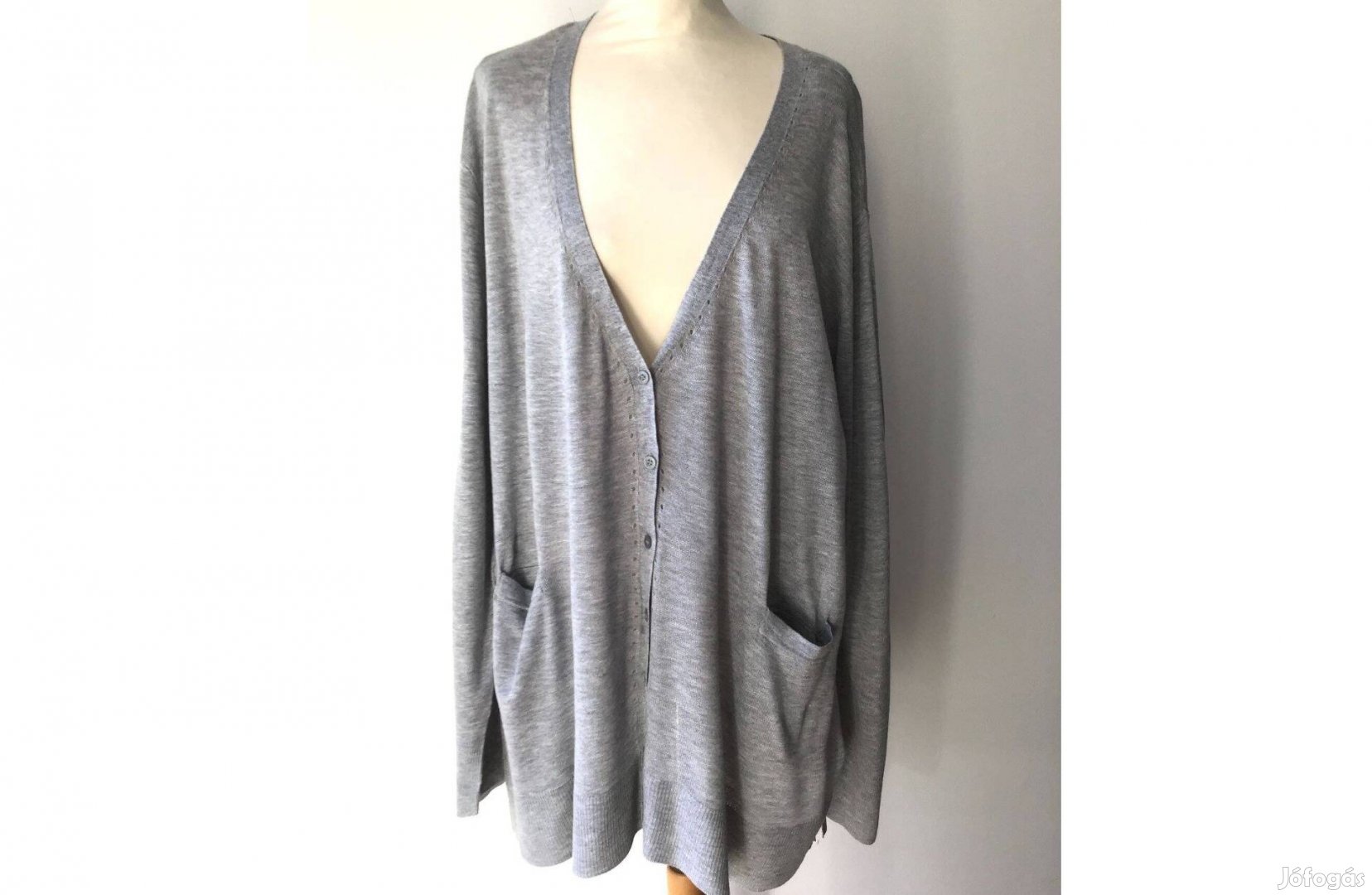 Szürke, finom kötésű, szép női kardigán. Új. XL-es