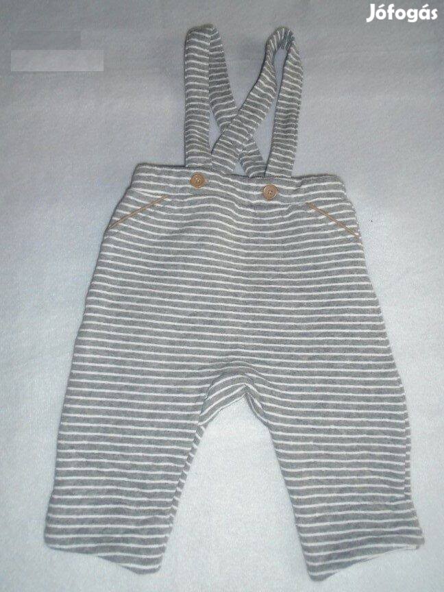 Szürke fehér csíkos kantáros nadrág 3-6 hó méret 68
